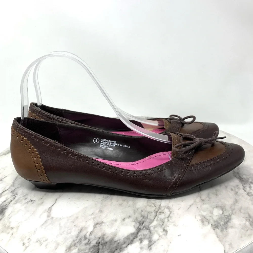 VTG Isaak Mizrahi For Target Polly Brown Leather Oxford Bow Flats 8 Heritage